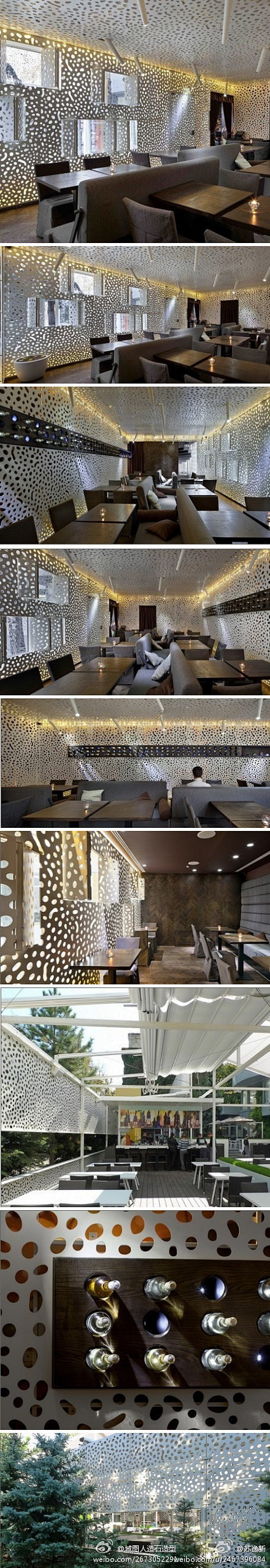 #设计欣赏# 使用雕透墙板的咖啡厅，室内...