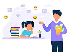 Male teacher and girl studying. Concept illustration for school, education. Vector illustration in flat styleVector illustration in flat style