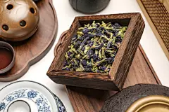 蝶豆花中式布景茶叶茶艺茶文化花茶摄影图