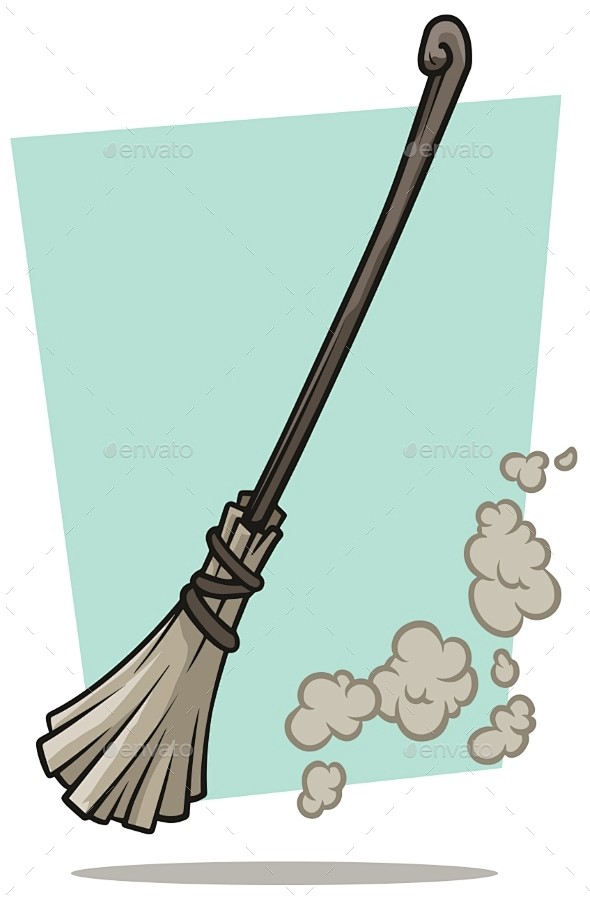 卡通帚清洁和尘埃矢量图标——人造物体对象Cartoon Broom Cleaner and Dust Vector Icon - Man ...