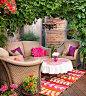 Pretty in pink! More outdoor makeovers: http://www.bhg.com/home-improvement/porch/outdoor-rooms/outdoor-fabrics-and-rooms/: