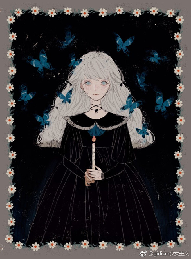 以黑暗风童话为创作主题的插画家『haru』作品 画作中少女的哥特风