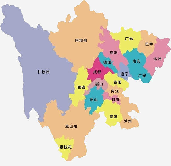 四川彩色地图和行政区域