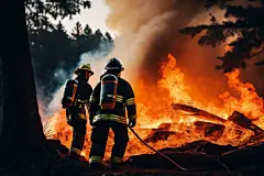 防毒面具消防员救火背影摄影图片