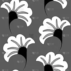 无缝矢量模式与几何叶在灰色背景。抽象的花卉墙纸设计。装饰对比时尚纺织品。