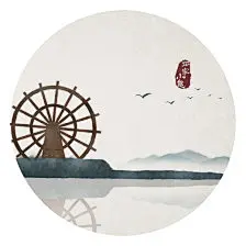 石家小鬼原创古风插画，如需商用请至新浪微博私信石家小鬼，未经允许严禁商用。 水车 江南 山水画 国画 禅意