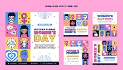 国外卡通可爱三八妇女节插画海报女神节手绘封面Ai设计素材模板-淘宝网