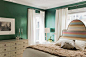 深绿色卧室墙面搭配白色窗帘颜色风水禁忌 复古绿色房间配什么颜色窗帘