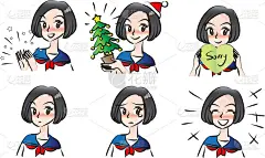 矢量卡通高中女生表情包