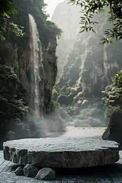 国风山水电商展示台背景