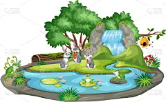 兔子,瀑布,景象,背景,活力,可爱的,面具,野生动物,环境,流动