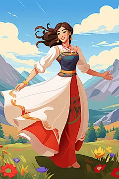 藏族人物形象手绘插画