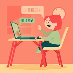 网课20200514 疫情期间学生上网课矢量手绘插画AI素材EPS线上上课-淘宝网