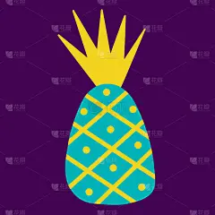 矢量插图的一个明亮的菠萝。夏季水果与装饰孤立在一个黑暗的背景。平的卡通风格。异国情调的热带印花设计和