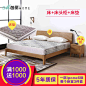 茵曼home卧室三件套纯实木床橡木床+大床床垫+高脚床头柜（聚）-tmall.com天猫