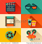 Set of movie design elements and cinema icons in flat style. 正版图片在线交易平台 - 海洛创意（HelloRF） - 站酷旗下品牌 - Shutterstock中国独家合作伙伴