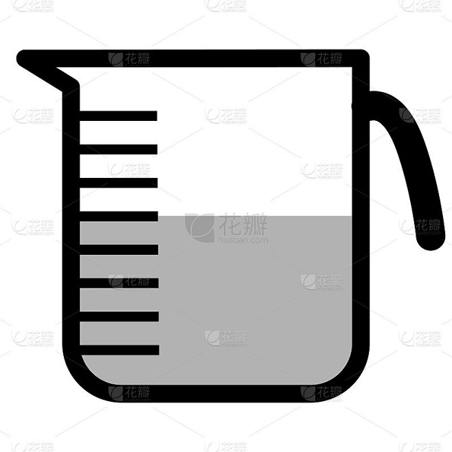 测量杯图标在白色的背景。平的风格。厨房量杯标志。厨具量杯符号。