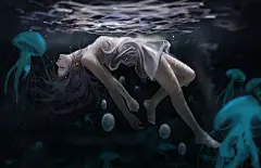 女子 水下 海底 海母 唯美艺术插画 4k动漫壁纸_彼岸图网