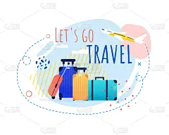 旅游宣传横幅与包和飞机