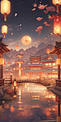 visualdesign_an_asian_style_scene_with_a_moon_and_lanterns_in_t_62f47b5b-3020-4c14-88fa-53300739b3b5