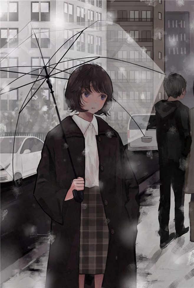 动漫插画打伞少女透明雨伞元素图集 – ACG图包网