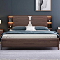 北欧实木床简约现代储物床头带灯轻奢风格婚床多功能1.8米双人床