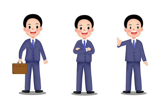 蓝色卡通手绘商务白领人物素材原创插画海报