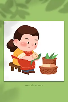 包粽子卡通手绘端午节人物元素插画