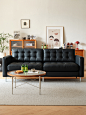 北欧黑色沙发复古家具日式简约科技皮双人真皮客厅小户型中古沙发-淘宝网
