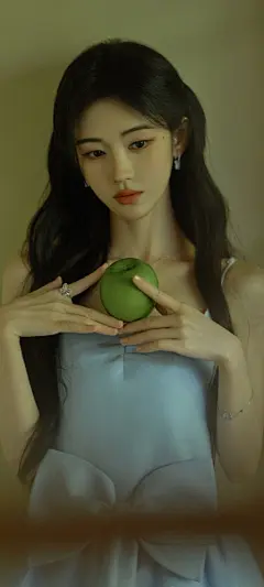 鞠婧祎 蓝色裙子 水果 手机壁纸