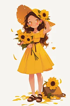 AI数字艺术夏季夏天向日葵人物插画-众图网