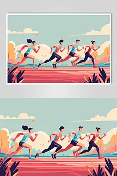 AI数字艺术扁平风校园运动会人物插画