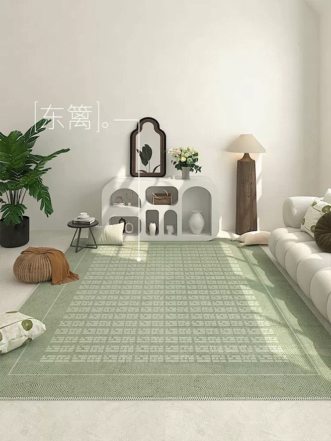 绿色客厅地毯法式清新卧室自然侘寂沙发茶几毯高级感床边民宿地垫-tmall.com天猫-花瓣网