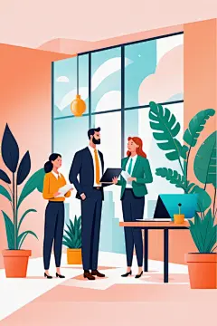 科技金融扁平风商务办公场景插画