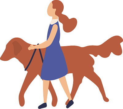 遛狗的少女日常休闲生活卡通扁平人物png免抠图