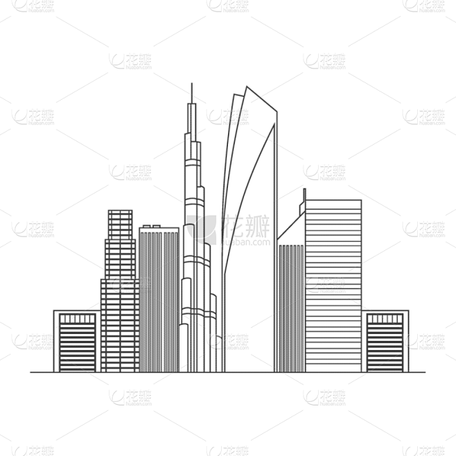 轮廓,城市天际线,商务,背景分离,现代,建筑业,户外,剪贴画,绘画插图,建筑