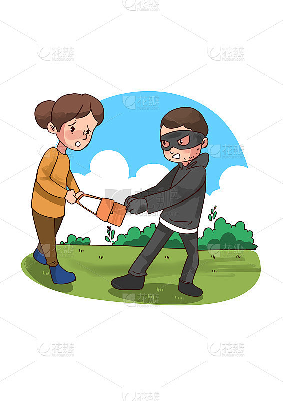 小偷从一个女人手里抢包的插图