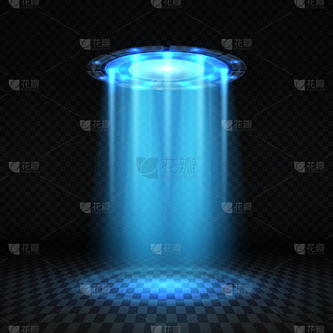 Ufo蓝色光束，未来外星飞船孤立矢量插图