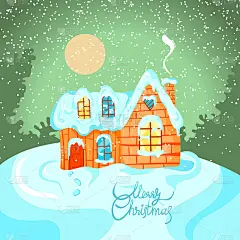 Winter landscape with house on Happy New Year cele