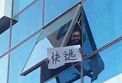 已找到。求那张在窗户往外趴着牌子上写着快跑的表情包
