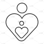 母亲和孩子在形状的心细线图标，母亲节的概念，家庭爱心标志在白色的背景，妈妈和孩子爱和关心的轮廓风格图
