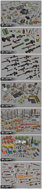 游戏美术素材Unity3d低多边形场景Q版卡通末日僵尸城市废墟飞机坦克大炮集装箱汽车物件3D模型 CG原画设定参考