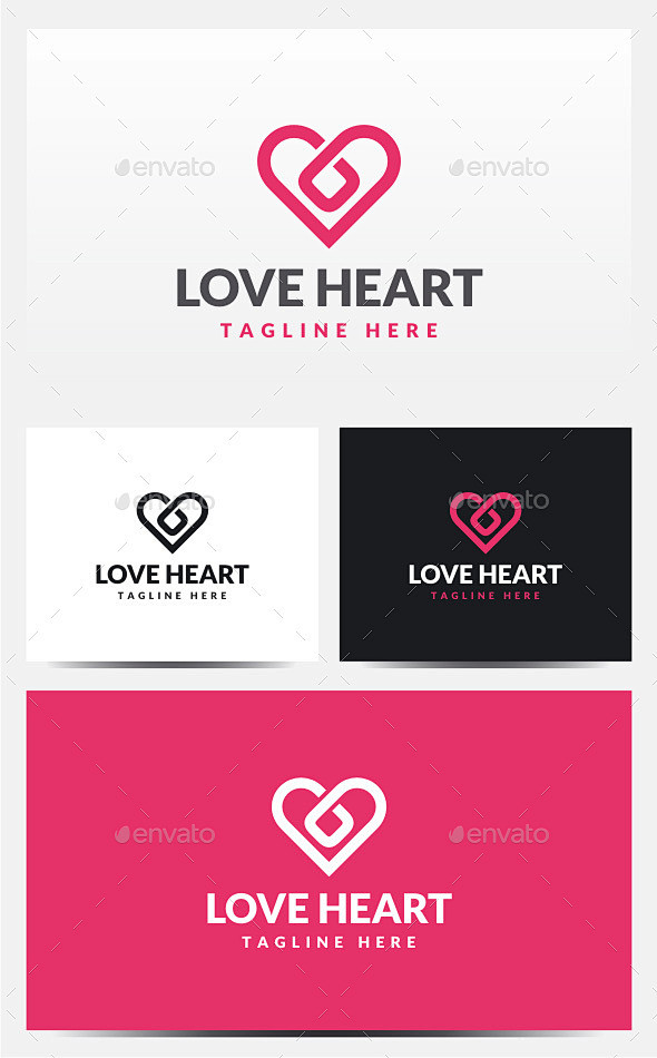 爱的心标志——符号标志模板Love Heart Logo - Symbols Logo Templates应用,美容、保健、连接、有创造力 ...