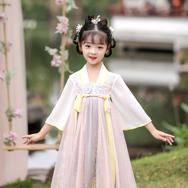 女童汉服襦裙春秋季古装超仙小女孩中国风连...