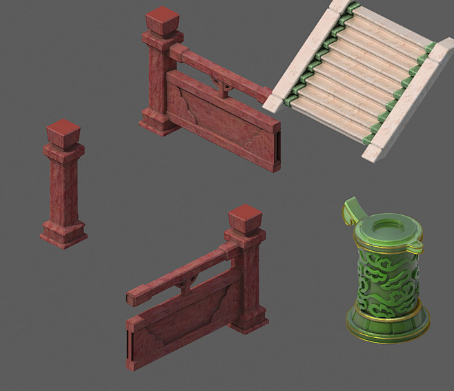 3D楼梯石级木柱子木栏杆模型