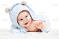 可爱的,婴儿,用毛巾包裹,美,水平画幅,美人,白人,明亮,白色,爬