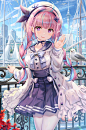 Anime 1280x1936 anime anime girls Torino Akua multi-colored hair pink eyes seagulls birds