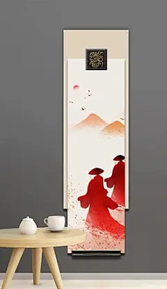 中式极简手绘僧人禅意玄关山水新式组合画