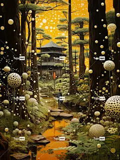 富有想象力的奇幻风景插画海报金黄色