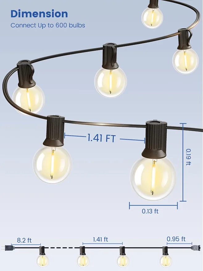 RTTY Outdoor String Lights 25ft, G40 Led Patio Lights with 13pcs ...